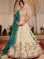 teal tissue sequins embroidered semi stitched lehenga choli with dupatta