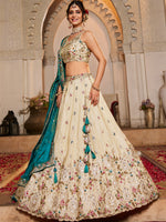 teal tissue sequins embroidered semi stitched lehenga choli with dupatta