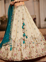 teal tissue sequins embroidered semi stitched lehenga choli with dupatta