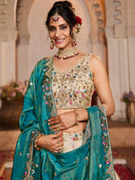 teal tissue sequins embroidered semi stitched lehenga choli with dupatta