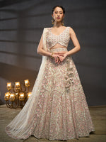 indian bridal cream lehenga choli with sequence work