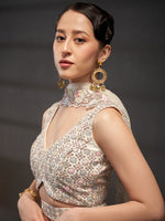 indian bridal cream lehenga choli with sequence work