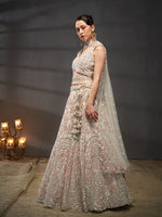 indian bridal cream lehenga choli with sequence work