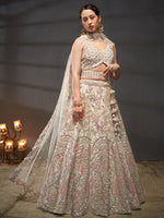 indian bridal cream lehenga choli with sequence work