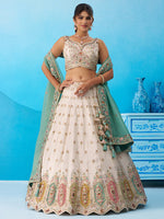 cream and sky tissue fabric designer lehenga set