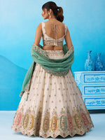 cream sky semi stitched bridal lehenga with dupatta