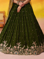 green wedding wear lehenga with sequins thread work