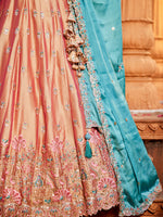 rosegold semi stitched lehenga choli for bridal wear