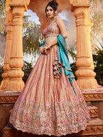 luxury rosegold wedding lehenga choli with designer dupatta