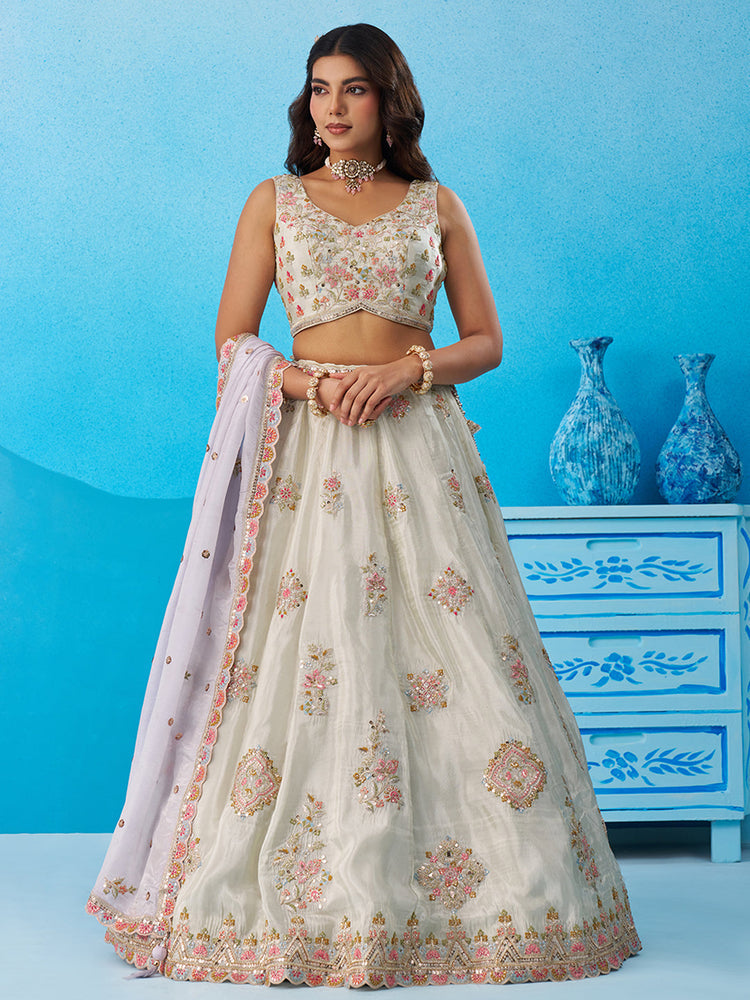 tissue sequinned zari embroidered semi stitched lehenga choli