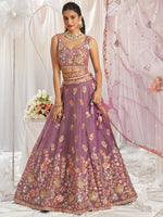 lavender semi stitched organza lehenga choli for wedding