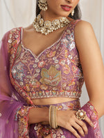 lavender semi stitched organza lehenga choli for wedding