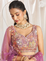 lavender semi stitched organza lehenga choli for wedding