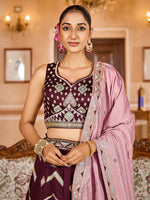 brown traditional indian silk lehenga choli with embroidery