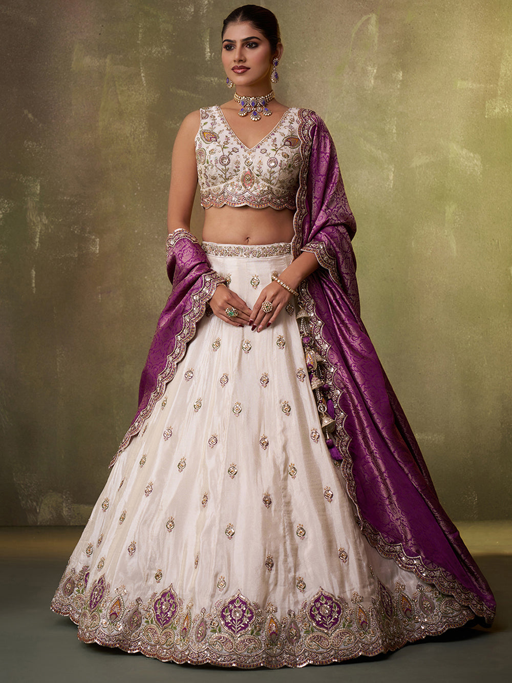 bridal reception lehenga choli with tissue fabric