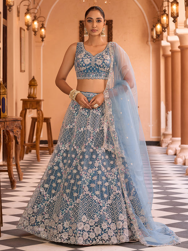 Elegant teal designer lehenga choli for women