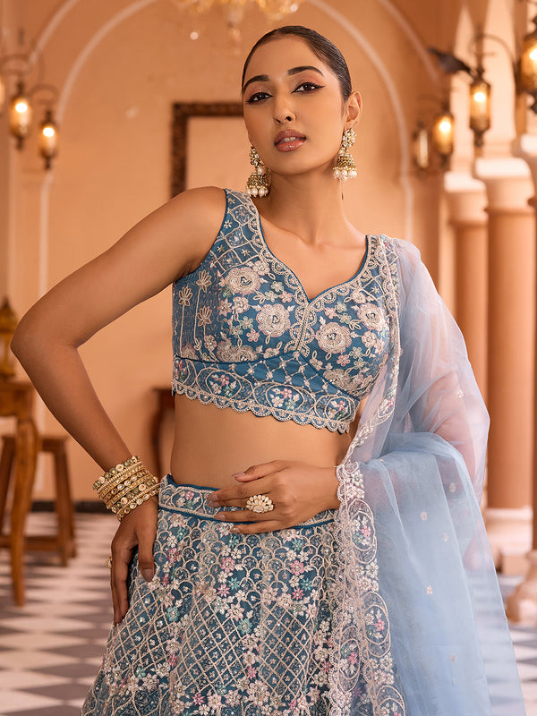 Elegant teal designer lehenga choli for women