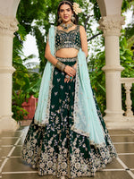 green organza designer lehenga with sequins embroidered dupatta