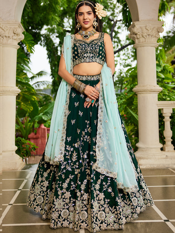 Emerald Green Organza Lehenga Choli