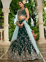 green embroidered wedding lehenga choli for bridal look