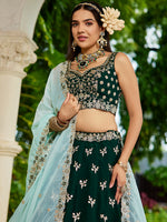 green designer ethnic wear lehenga with sequins embroidery