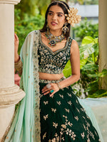 green premium organza wedding lehenga with dupatta