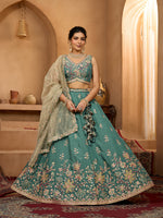 green georgette sequins embroidered semi stitched lehenga choli