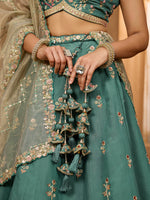 elegant green bridal lehenga with sequins and dupatta