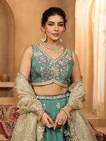 green indian wedding lehenga with sequins embroidery