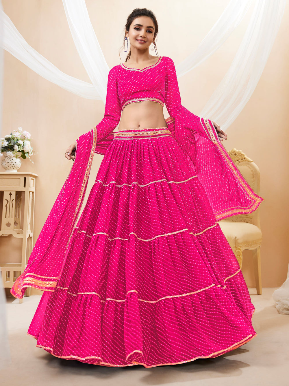 pink ruffle georgette lehenga choli for indian wedding