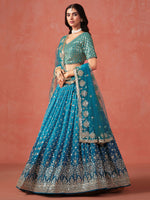 Rama Blue Embroidered Georgette Lehenga Choli