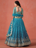 Rama Blue Embroidered Georgette Lehenga Choli