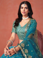 Rama Blue Embroidered Georgette Lehenga Choli