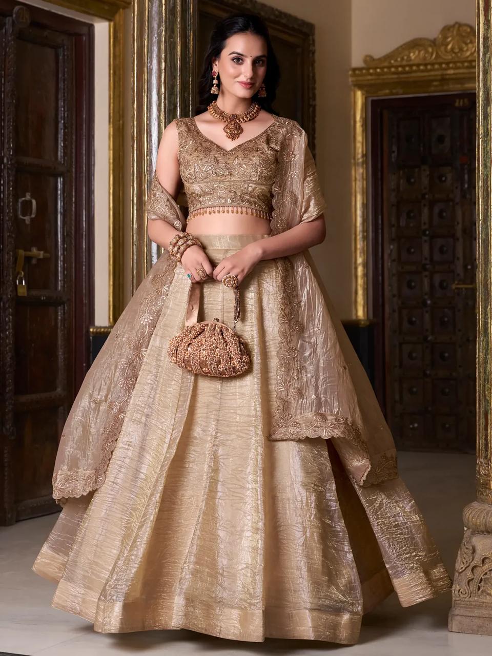 Gold Organza Indian Wedding Designer Lehenga Choli