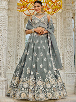 gray wedding wear lehenga choli with beads and sequins embroidery