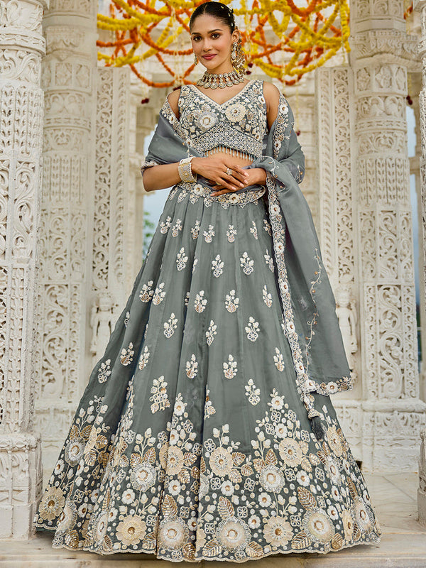 Gray Ready-to-Wear Designer Lehenga Choli