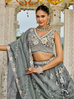 gray traditional organza lehenga for festive occasions