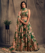 green floral organza lehenga for wedding and reception