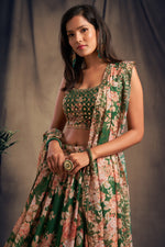 indian green floral organza lehenga choli