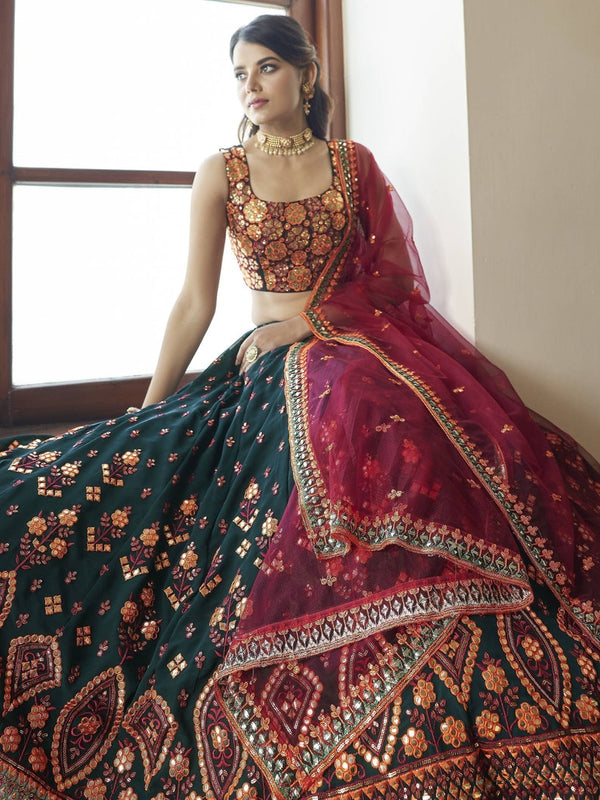 Green Georgette Indian Wedding Lehenga Choli Set