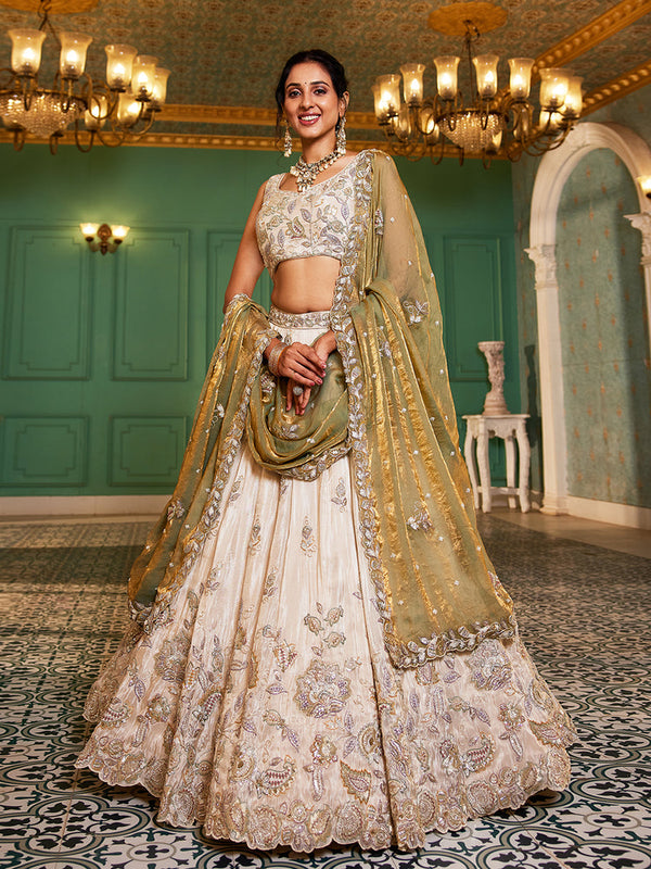 Green Tissue Sequins Wedding Lehenga Choli