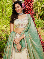 green wedding lehenga choli with premium thread embroidery