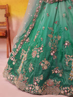 green bridal outfit with embroidered tissue fabric and dupatta