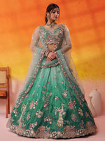 green bridal lehenga with sequins embroidery and dupatta