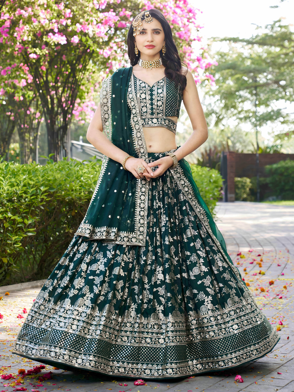 green dola silk wedding lehenga for festive occasions