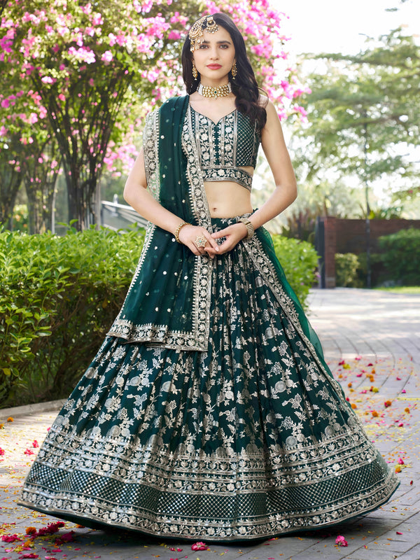 Green Dola Silk Jacquard Wedding Lehenga Set