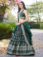 green bridal wear lehenga with designer jacquard work
