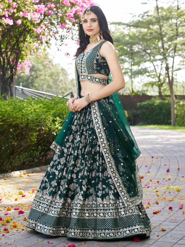 Green Dola Silk Jacquard Wedding Lehenga Set