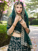 green embroidered bridal lehenga choli set