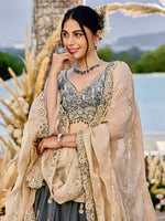 grey bridal lehenga choli with premium sequins work